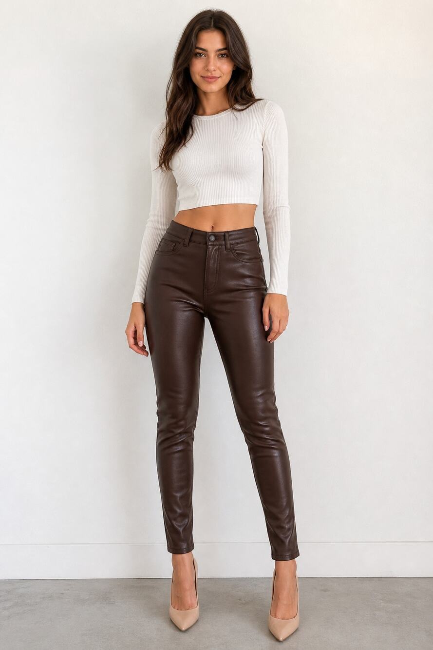 Free People Brown Faux Leather Skinny Pants 27